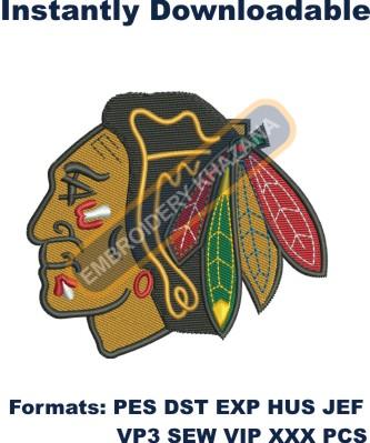 chicago blackhawks logo embroidery design